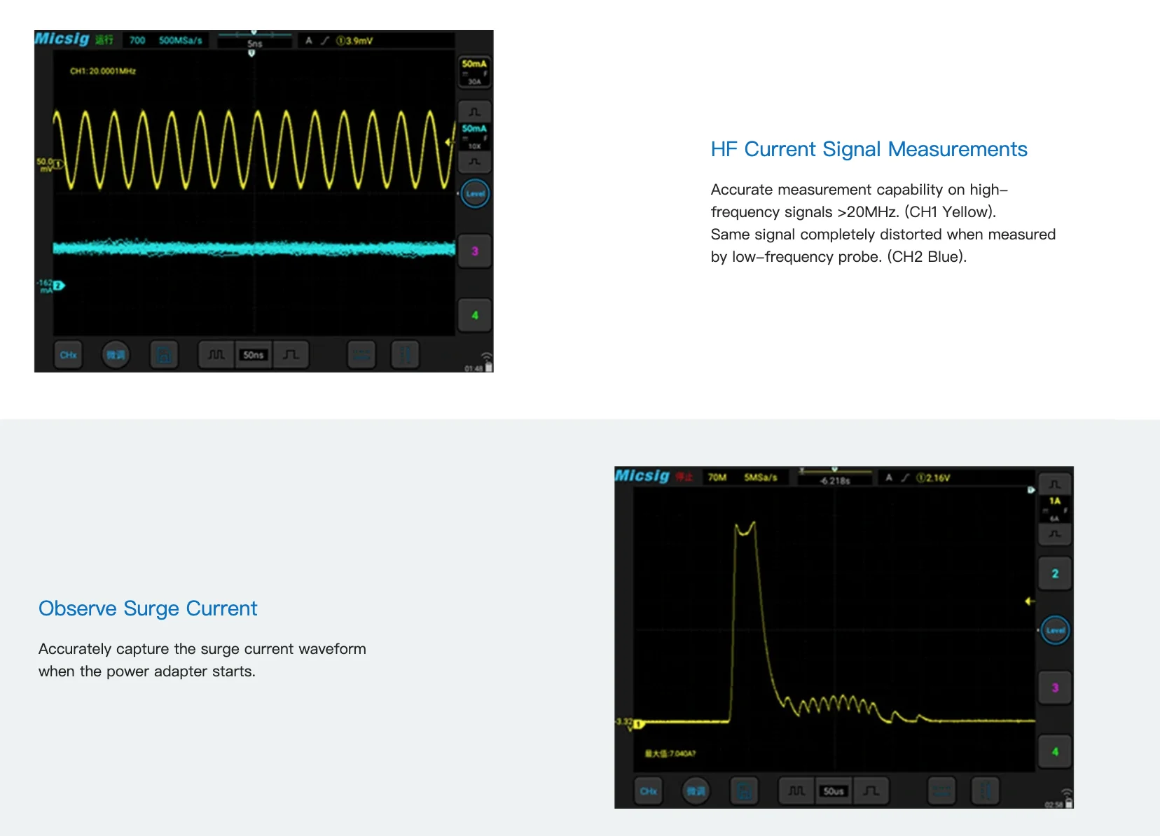 Micsig Oscilloscope/Votagle probe CP1003/CP503/CP1003B /CP503B High Frequency AC/DC Current Probe Bandwidth: DC~50MHz / 100MHz