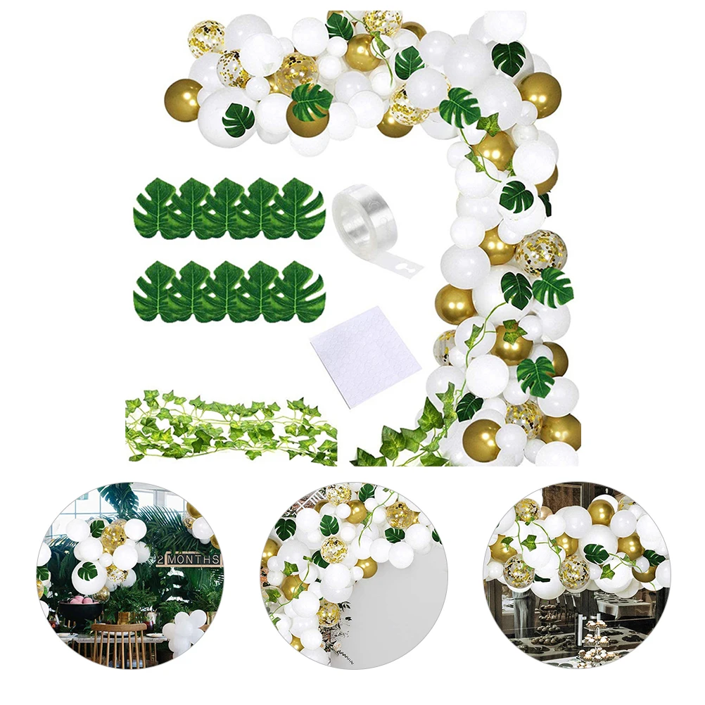 

124pcs Pearl Latex Balloons Gold Sequin Party Decorative Supplies Monstera Vines Party Supplies Balloon Set