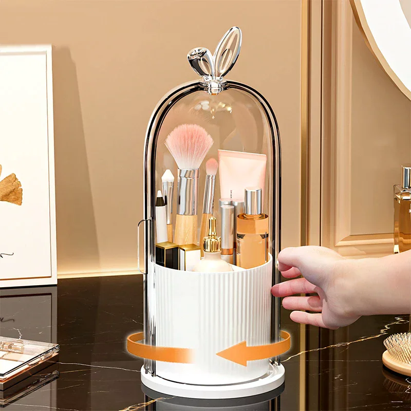 360° Rotating Makeup Brush Holder Cosmetic, Lipstick, Eyebrow Pencil, Eye Shadow Organizer With Clear Lid Dustproof, Waterproof
