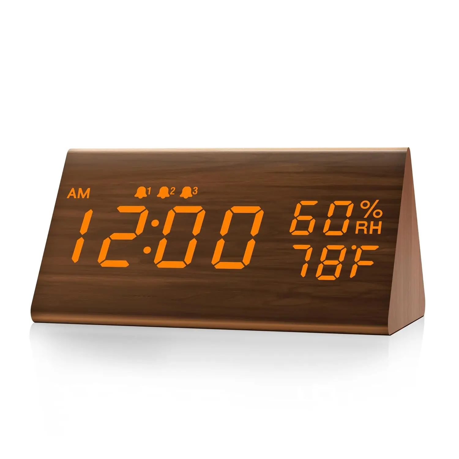 Wooden Digital Alarm Clock for Bedrooms and Office, 3 Alarms with Big Digits, Humidity and Temperature Display,, Customized