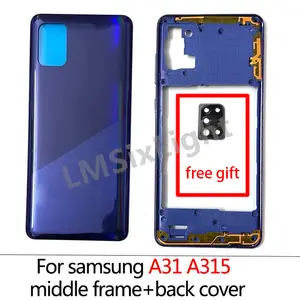 Bilashmart Phone Housing A31 Case Samsung Galaxy A31 A315 Middle Frame Battery Back Cover Rear Door + Adhesive + Camera Lens Parts