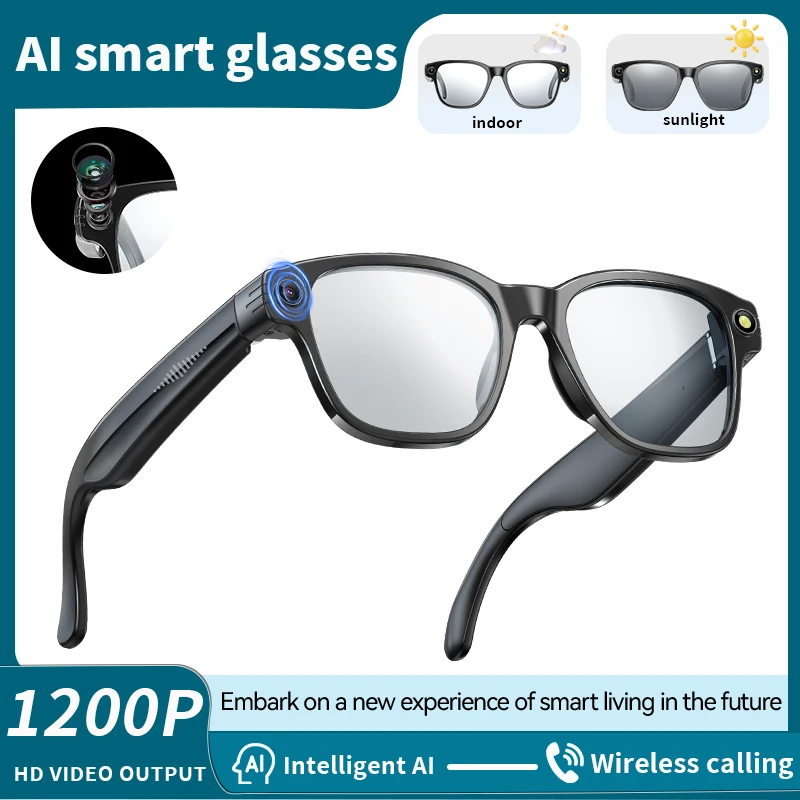 Upgrade AI Smart Glasses 8 Million Camera Video Recording Music Shoot Audio Music Photochromic Lens Bluetooth Call Sunglassess
