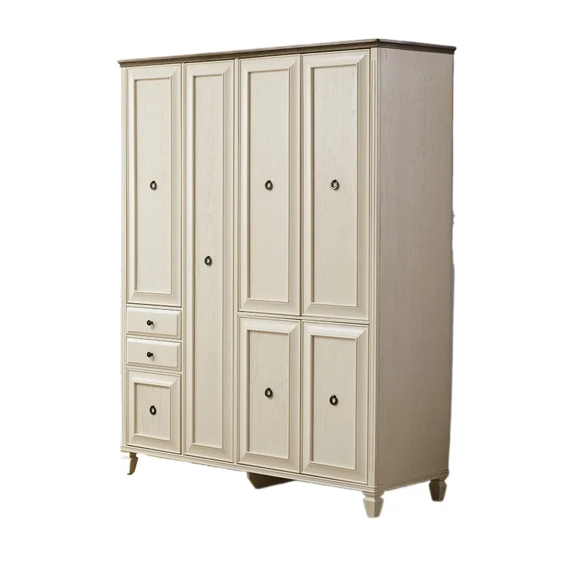 

American wardrobe pure solid wood four-door large wardrobe light luxury solid wood white furniture swing door bedroom locker