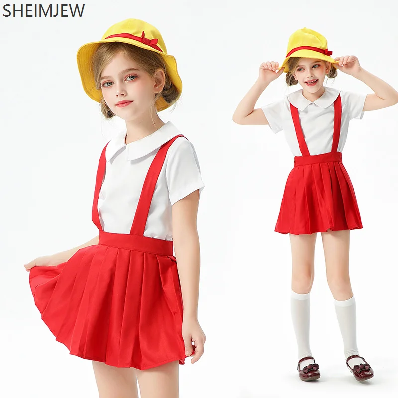 

Japanese Anime Cherry Garden School Uniform Cute Chibi Maruko Cosplay Costume Children Girl Spring Outing Skirt Hat Uniform Suit