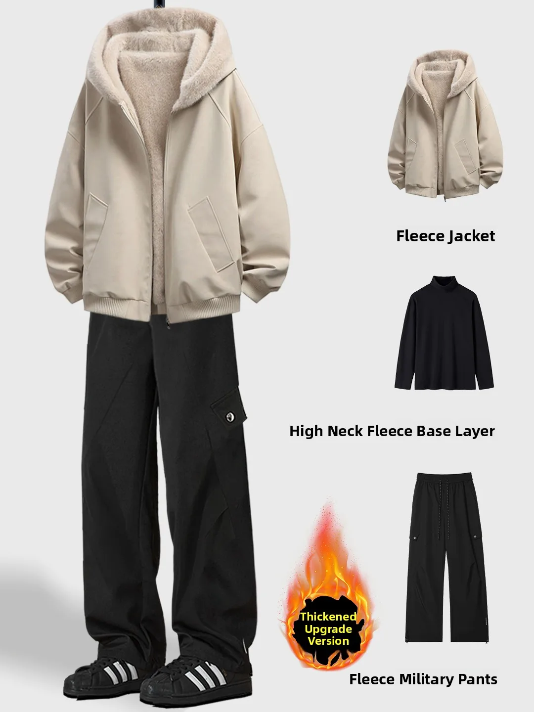 

American Sle Men's Winter Faion Set with Fce Collar Cotton Jaet And Pants Long Sve Youth Casual Wear