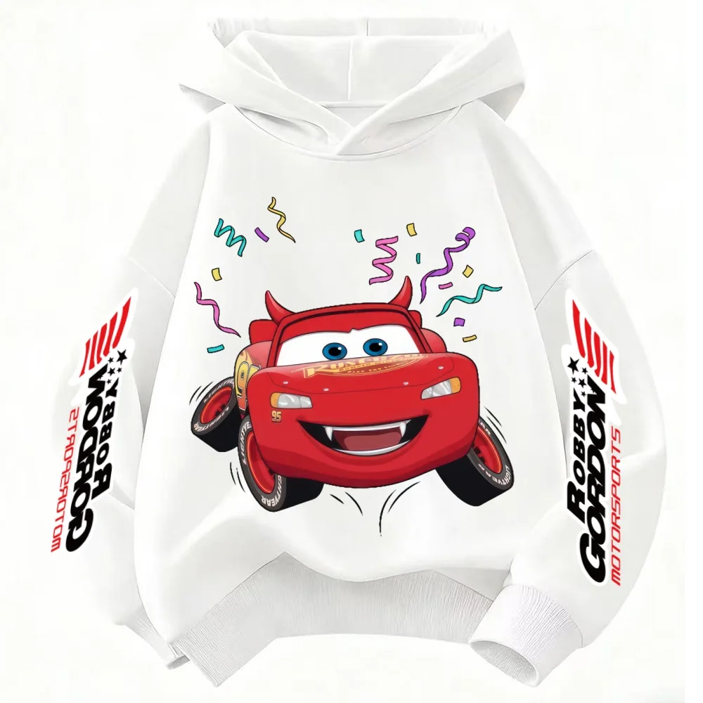2025 Fun Car Lightning McQueen Print Children Hooded Sweatshirt Boy Girl Autumn Winter Daily Outdoor Casual Warm Soft Sportswear