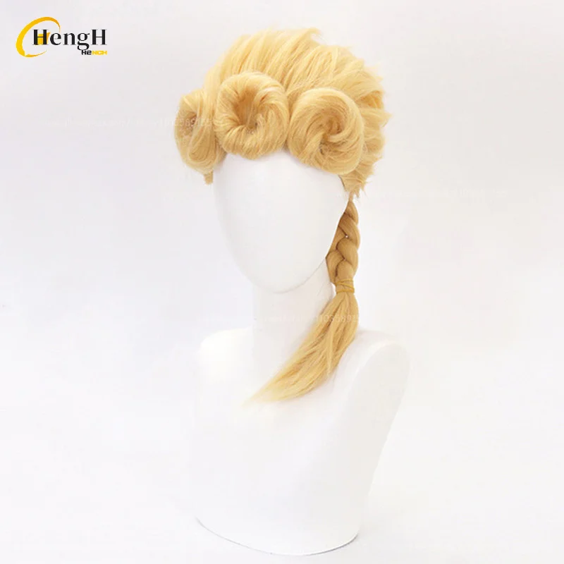 In Stock Giorno Giovanna Synthetic Anime Unisex 40 Long Golden Braid Cosplay Anime Wig Heat Resistant Hair Halloween Party Wigs