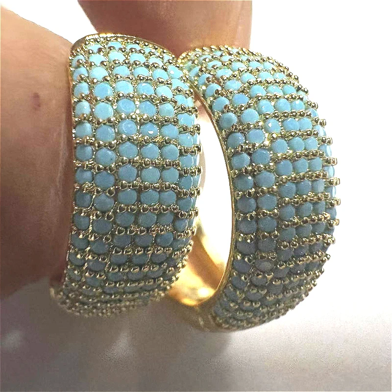 Luxury Sparkling Wide-faced Inlaid Synthetic Zirconia Hoop Earrings Women's Fashion Exquisite Party Banquet Jewelry Accessories
