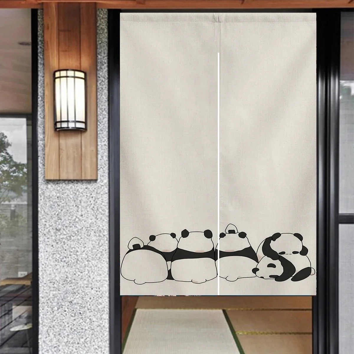 Ofat Home Cute Panda Family Door Curtain Cartoon Animal Pattern Japanese Noren Doorway Curtain Home Decor Hanging Panel