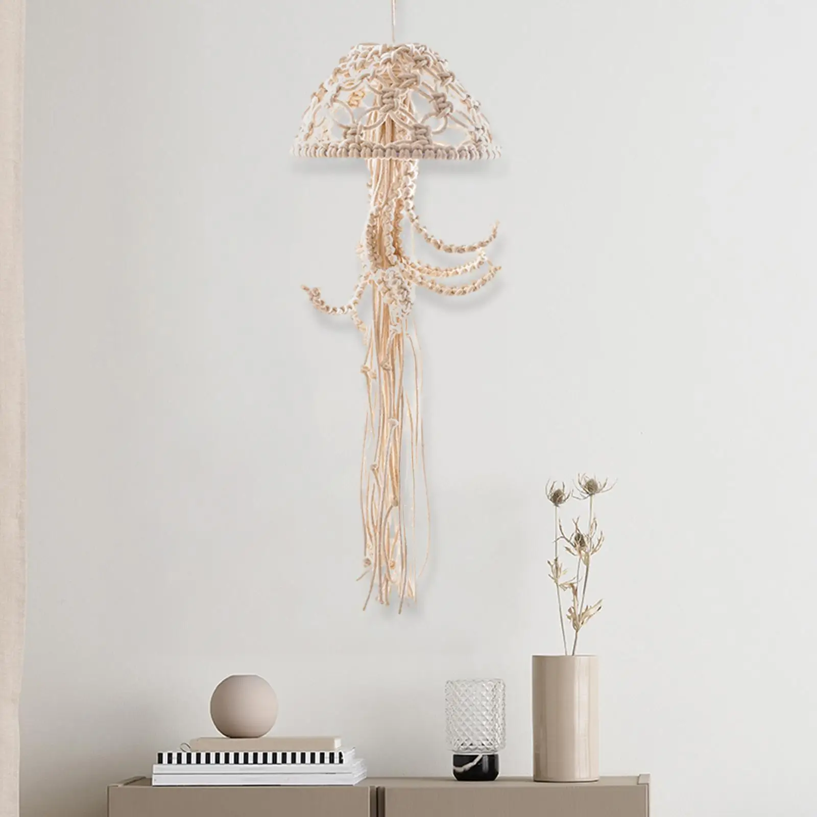 Jellyfish Woven Wall Hanging Boho Pendant Cotton Rope Decor for Bedroom Living Room Apartment Holiday Gift Ornament