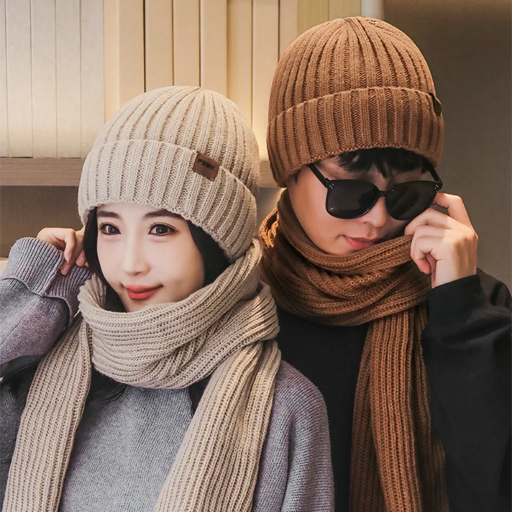 New Thickened Velvet Beanie Hat Winter Warm Soft Cap and Scarf Set Ear Protection Knitted Beanies Knitted Hat Autumn Winter