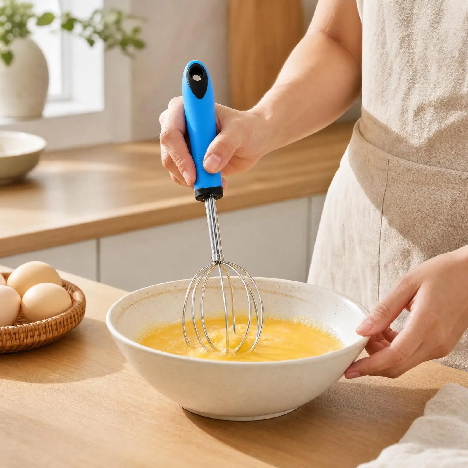 Egg Whisk Stainless Steel Manual Kitchen Beater Tool for Mixing Eggs Cream and Cake Mixtures
