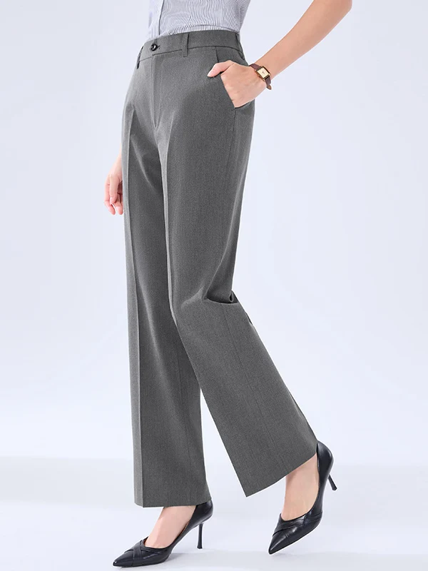 

Professional Women's Chino Pants High Waist Polyester Fabric Commute Workwear Formal Straight Leg Trousers Summer New Arrival