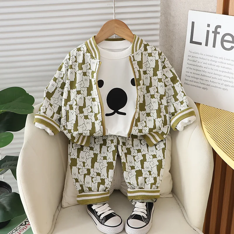 Spring Autumn 2024 Toddler Boys 3PCS Clothes Set Cartoon Shirts Full Printed Coat Loose Pants Suit Kids Baby Boys Outfits