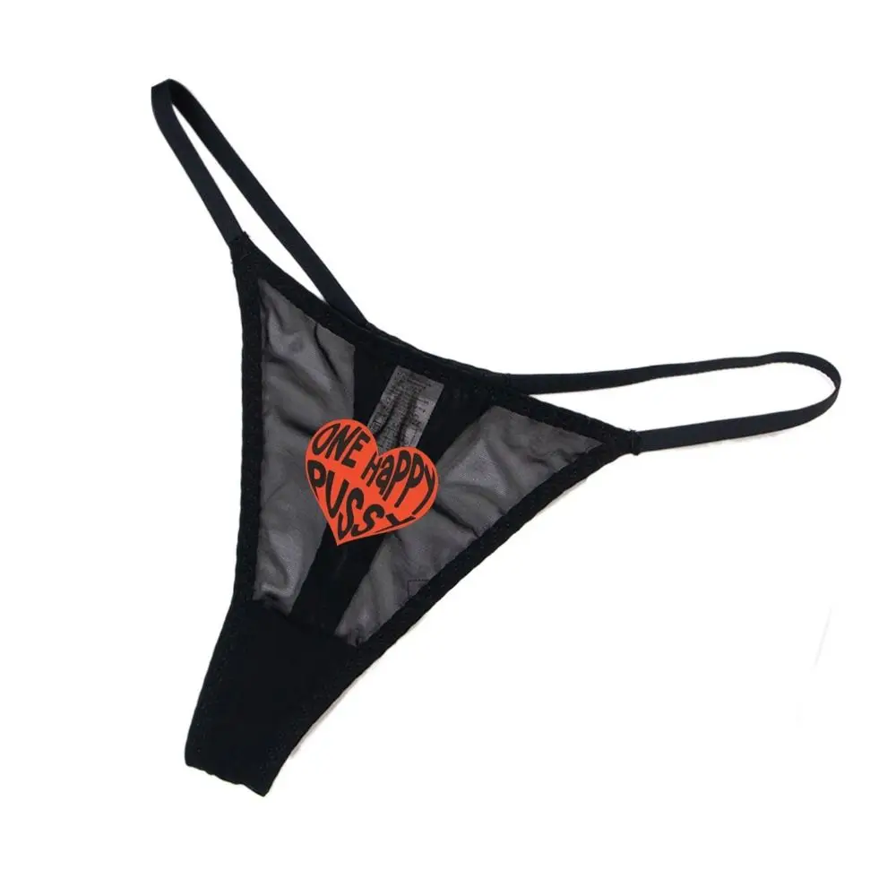 

Transparent Solid Color Sexy Mesh Thong Printing Mouth Sexy G Strings Underpants Letter Low Waist T-back Women
