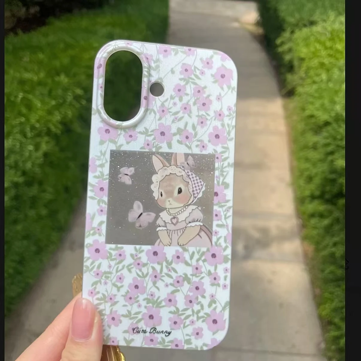 Retro Oil Painting Purple Flowers Rabbit Pattern Phone Case For iPhone 13 14 15 16 17 ProMax 12 11 Silicone Cover Artistic Decor