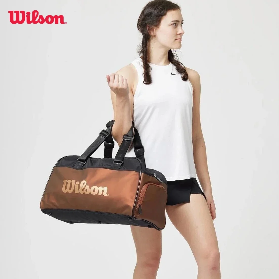 Wilson 2023 Super Tour Pro Staff V14 Brown Tennis Racquet Dufflel Bag Sport Match Team Tennis Bag ‎for 3Pcs Racket WR8025801001