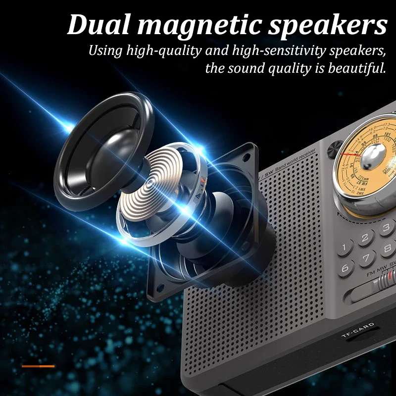 High Sensitivity Radio Portable FM AM SW All Wave Receiver Built-in Speaker Professional Tunning Radios Rechageable MP3 Player