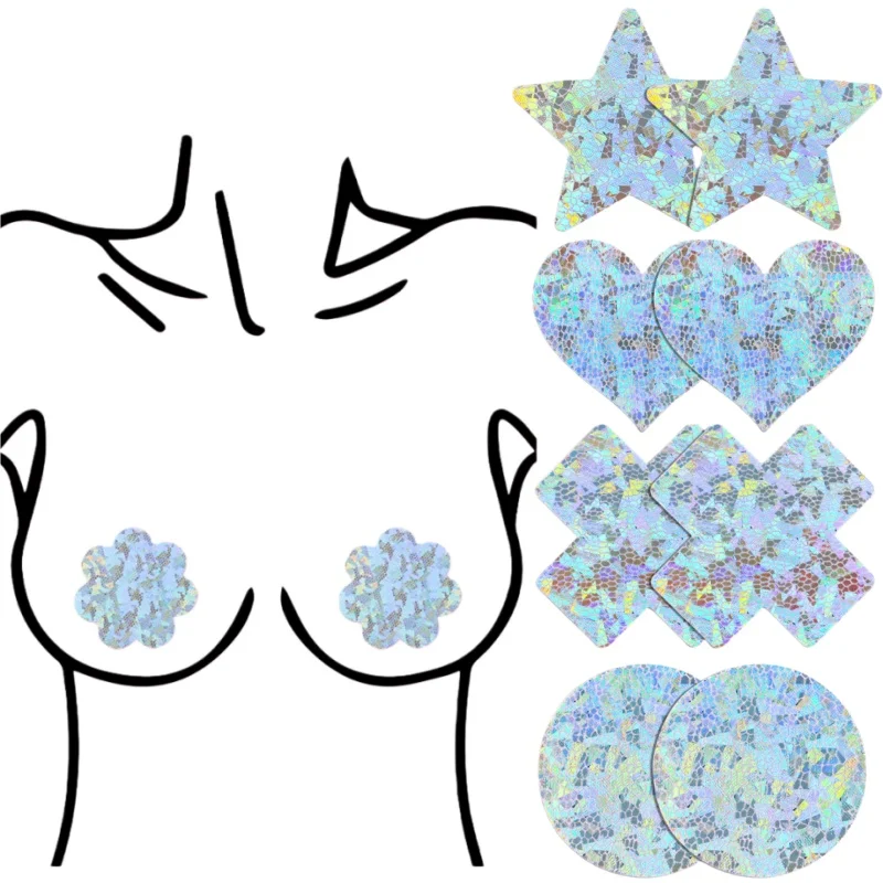 5 Pairs Glitter Breast Pasties For Rave Parties Disposable Self Adhesive Nipple Cover Invisible Boob Tape Chest Stickers