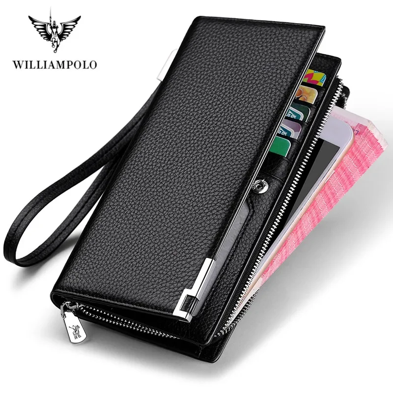 WILLIAMPOLO Men Wallets Classic Long Style Card Holder Male Purse Quality Zipper Large Capacity Big Brand Luxury Wallet For Men