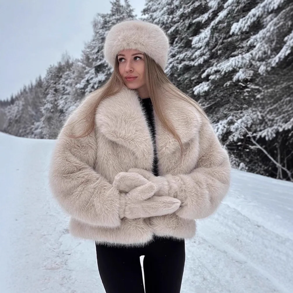

Thermal Winter Women Artificial Fur Jacket Long Hair Warm Collar Short Female Fur Coat Fashion Cozy Eco Fur Outwear For Lady