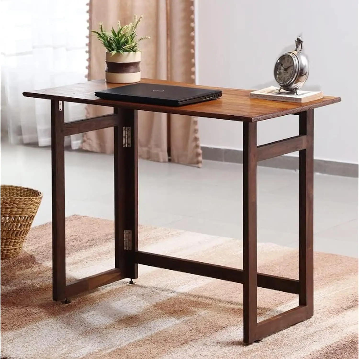 

Solid wood folding table desk, writing, laptop, pc, space saving, easy storage, sleek design, diy home office desk, small space