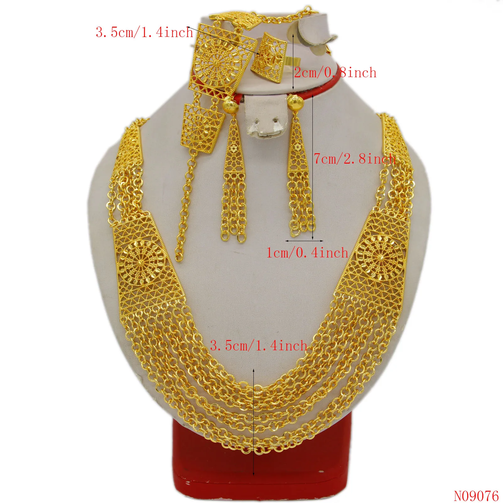 Adixyn Indian Dubai Gold Color Jewelry Set For Women 60cm Necklace Bracelet Earring Ring Set Bridal Wedding Gifts N09076