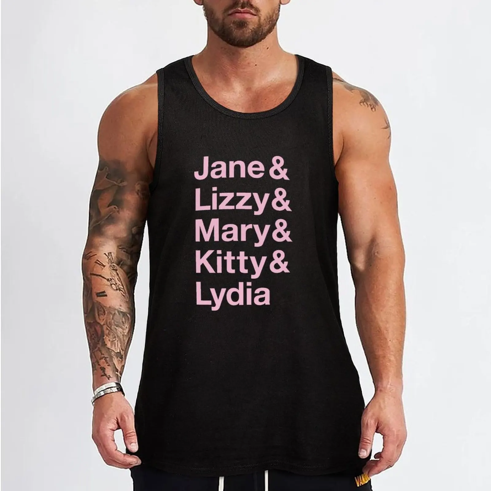 Jane & Lizzy & Mary & Kitty Lydia List -Pink lettering Tank Top gym t shirt men basketball clothing