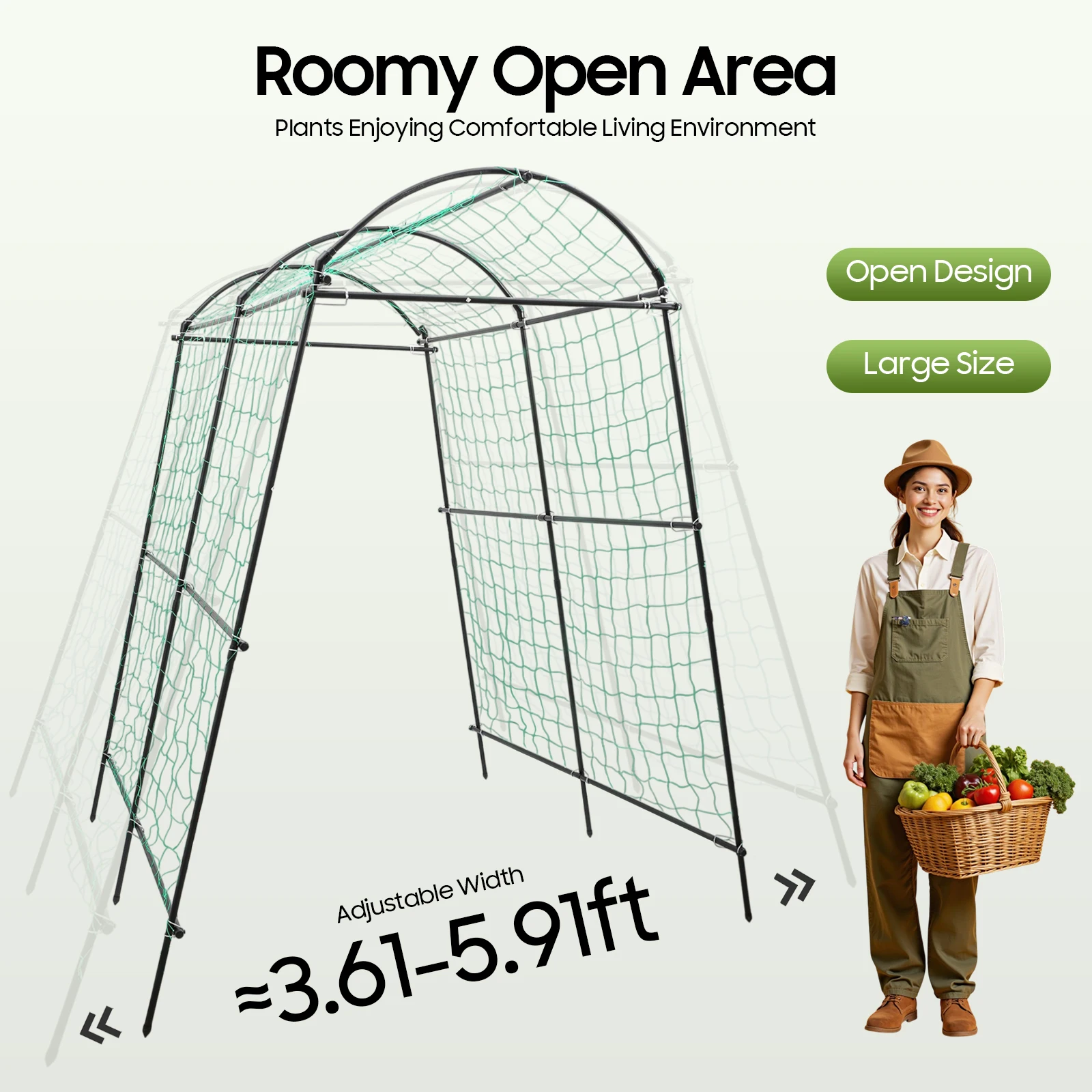 6*7,55ft Gartenrankgitter für Kletterpflanzen – Garten-Tunnelrankgitter aus Metall, gewölbter Gurkenständer mit Kletternetz für Erbsen und Rosen – Detail 2