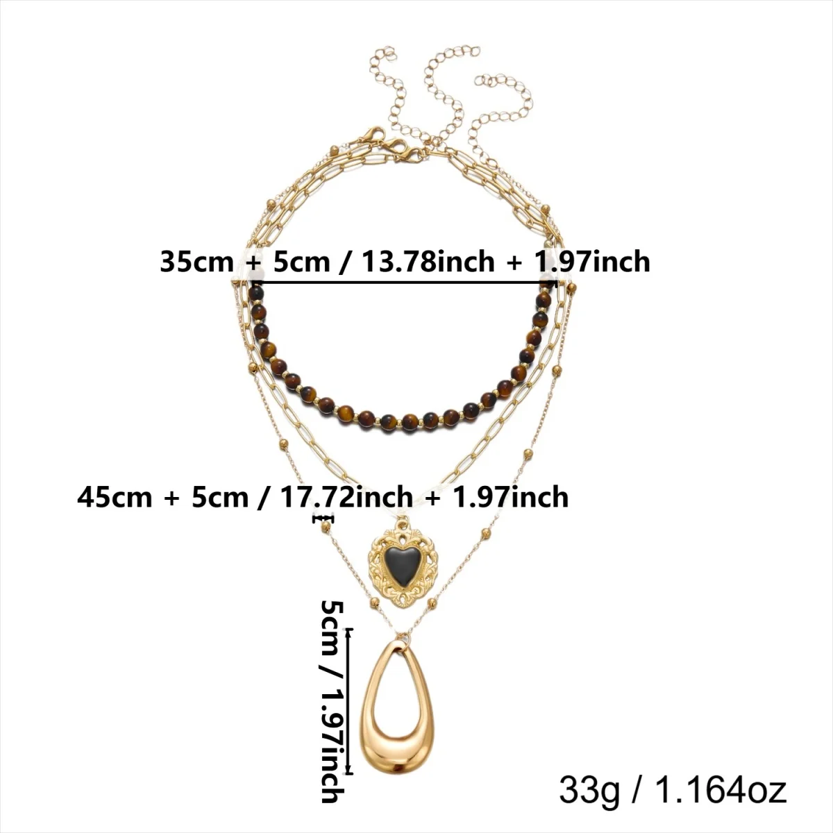Retro Natürlicher Tigerauge-Stein Herz Hohler Wassertropfen Anhänger Halskette für Frauen Männer Mehrschichtige Tropfenform Stapelbare Choker-Schmuckstücke – Detail 34