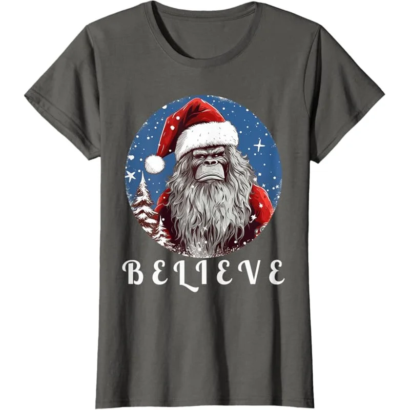 

Funny Bigfoot Santa Sasquatch Christmas Pajama Believe T-Shirt