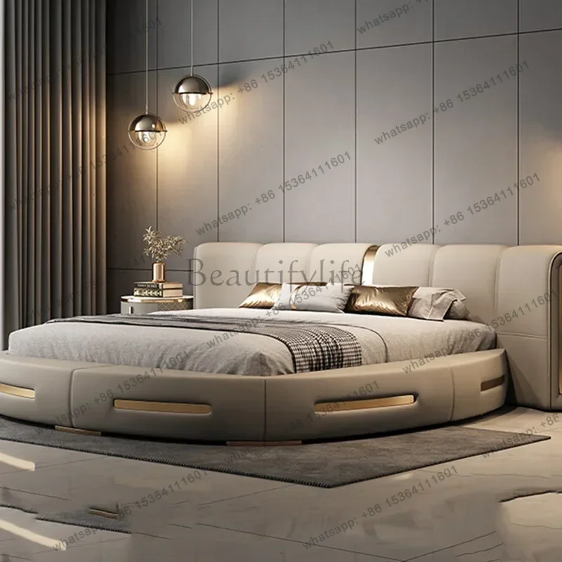 LJY Round Full Bed Bedroom Frame Queen Double Massage Bed Luxury Human Dog Floor Simple Sleeping Platform Beliche Home Furniture