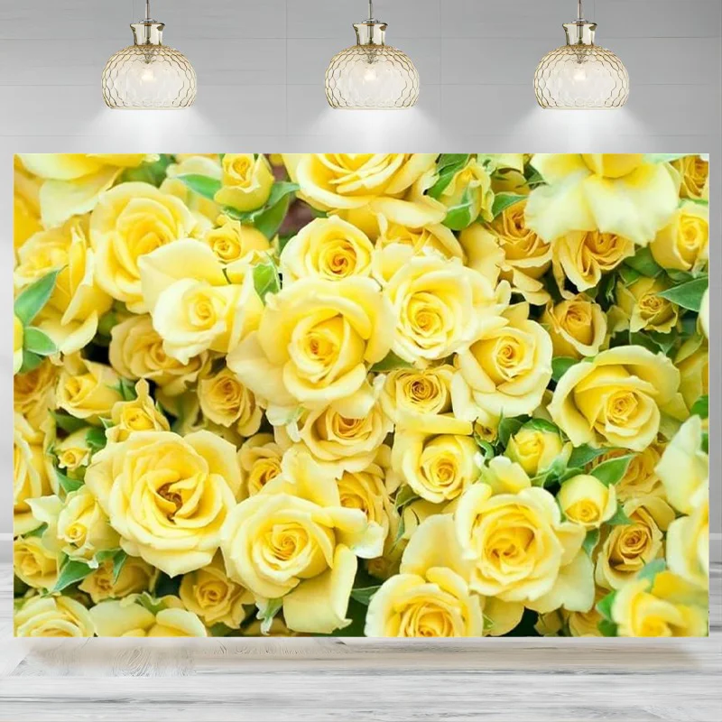 Yellow Rose Flower Wall Photography Backdrop Spring Wedding Bridal Shower Valentine's Day Mother's Day Background Banner