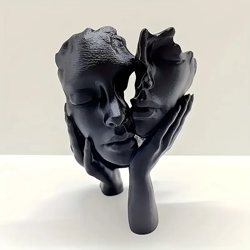 Abstract Embrace Sculpture - Modern Minimalist Double-Sided Interconnected Design, Elegant Black Finish Indoor/Outdoor Decor