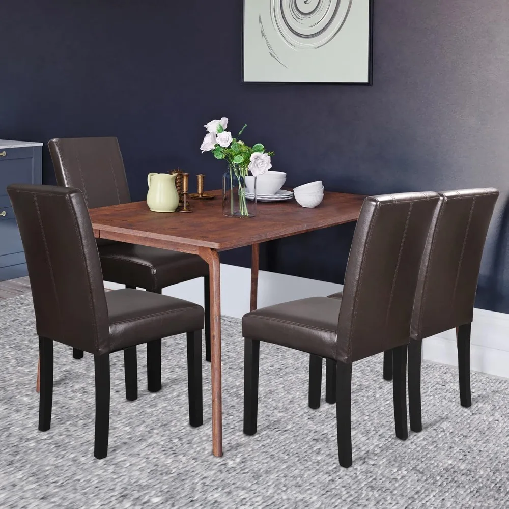 Faux Leather Dining Chair Set of 4 with Wood Legs Waterproof & Oilproof Stretch Kitchen Dining Room Restaurant Chairs