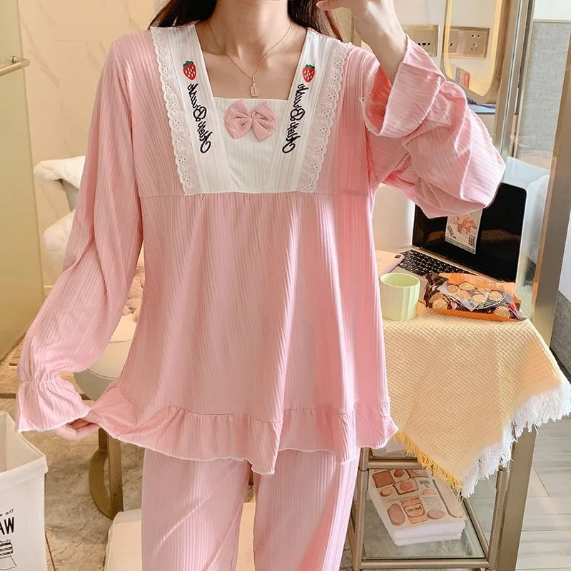 Pijama holgado de manga larga para mujer, traje cómodo de talla grande, ropa informal para el hogar, Top transpirable, primavera y otoño, novedad de 2023