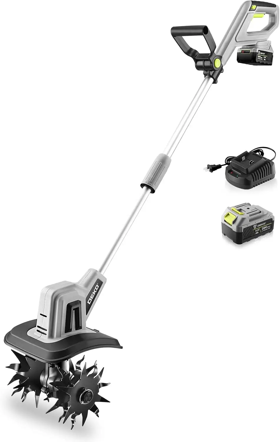 Cordless Garden Tiller Cultivator, 20V Electric Rototiller with 48 Steel Tines, 9-Inch Wide Tilling Path, Includes 4Ah Battery and Charger, for Gardening