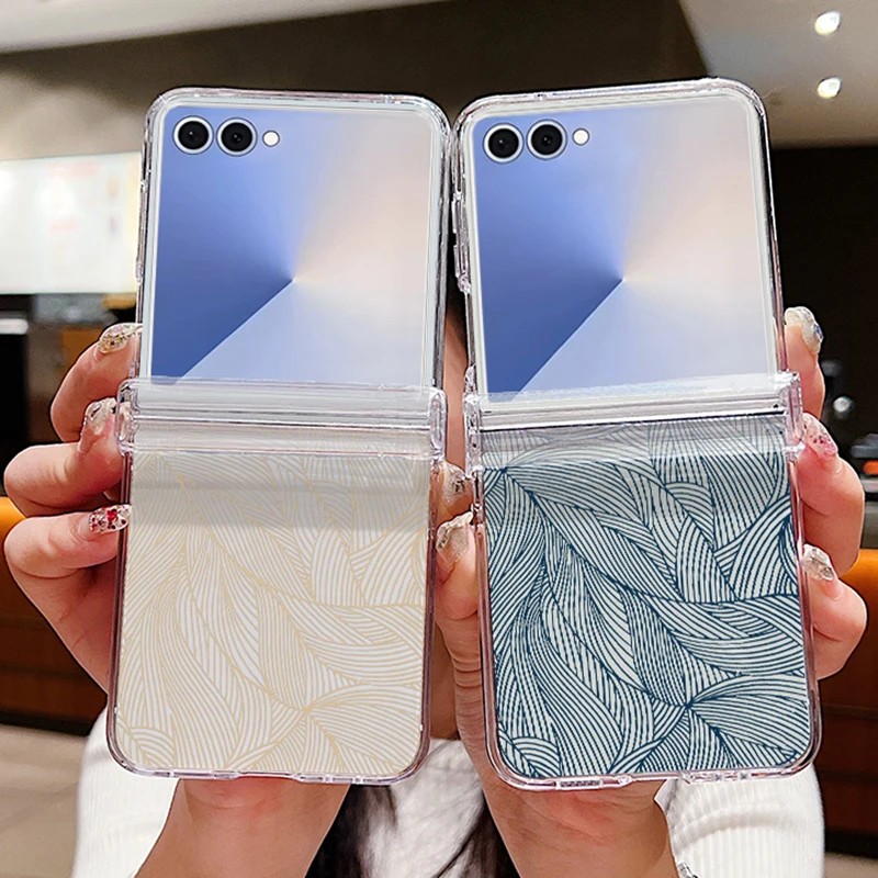 Hohle Blattstruktur, faltbare Handyhülle für Samsung Galaxy Z Flip 7, 6, 5, 4, 3, 5G, stoßfest, klare Hart-PC-Abdeckung für Samsung Z Flip5