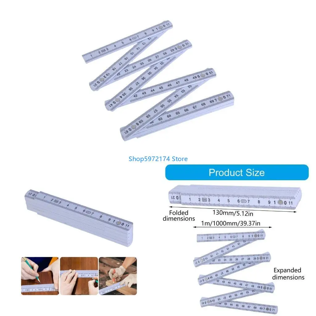 Y3NB Easy Carry 1 Meter Foldable Ruler with Metal Rivets Engineering Measurement Device for Home Renovations & Classroom Use