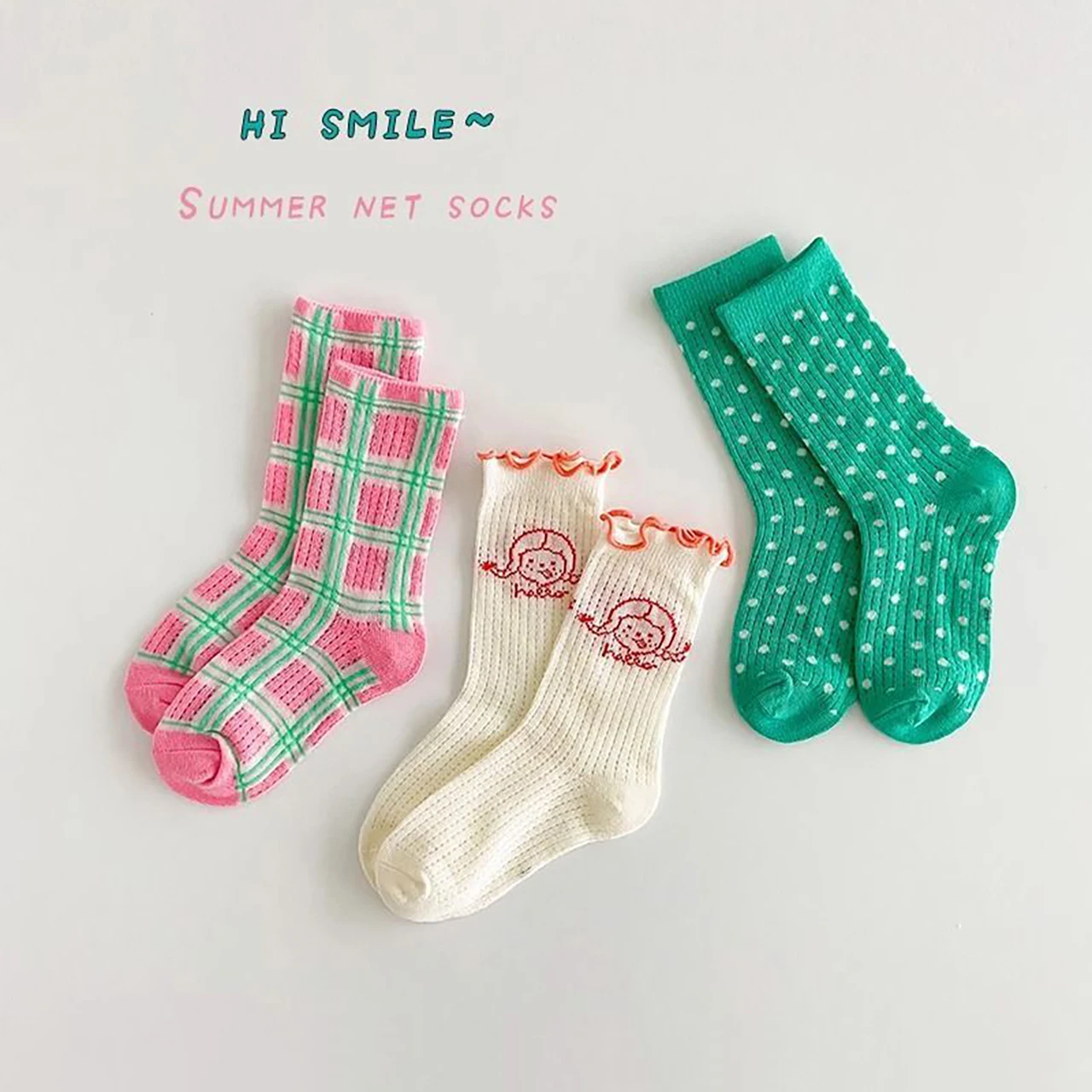 

3Pair Cute Summer Mesh Socks Kids Girl Thin Breathable Cotton Sock Pink Green Color Mid-Calf Socks 3-12Year Children Footwear