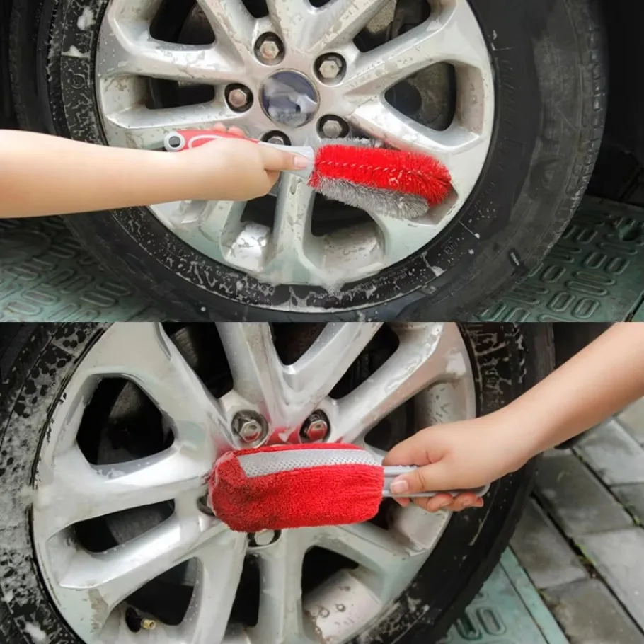 Escova de limpeza do cubo da roda do carro do aro do pneu ferramentas de limpeza automática anti deslizamento revestido de borracha lidar com escova de detalhamento do carro ferramentas de limpeza automática