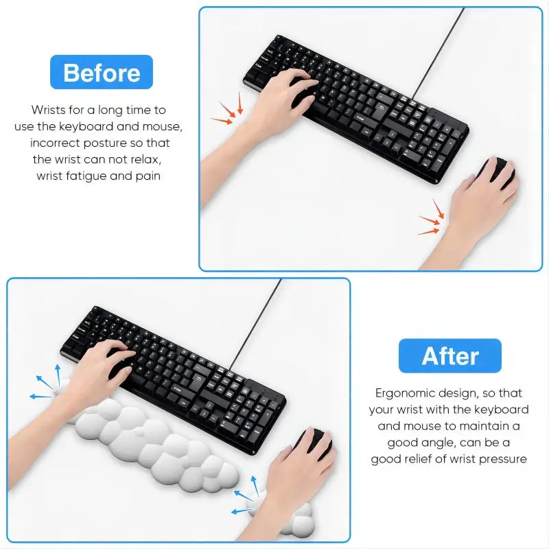 Cloud Shape Wrist Rest Ergonomic Pad PU Material Anti-Slip Rubber Base Memory Foam for 100 Keys 87 Keys 68keys Keyboard Mousepa