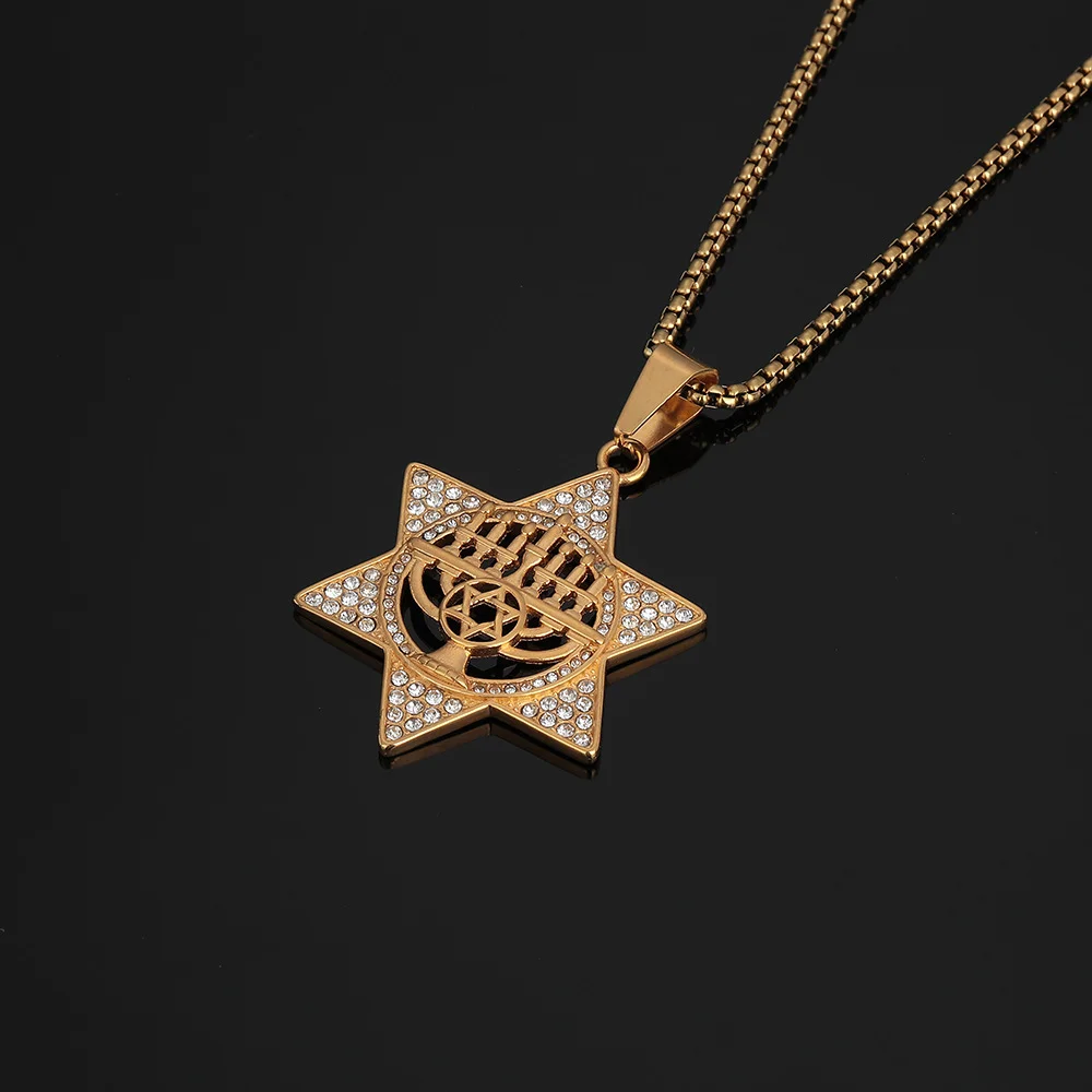 Menorah Pendant Necklace Star of David Jewish Symbolism Men's Fashion Jewelry