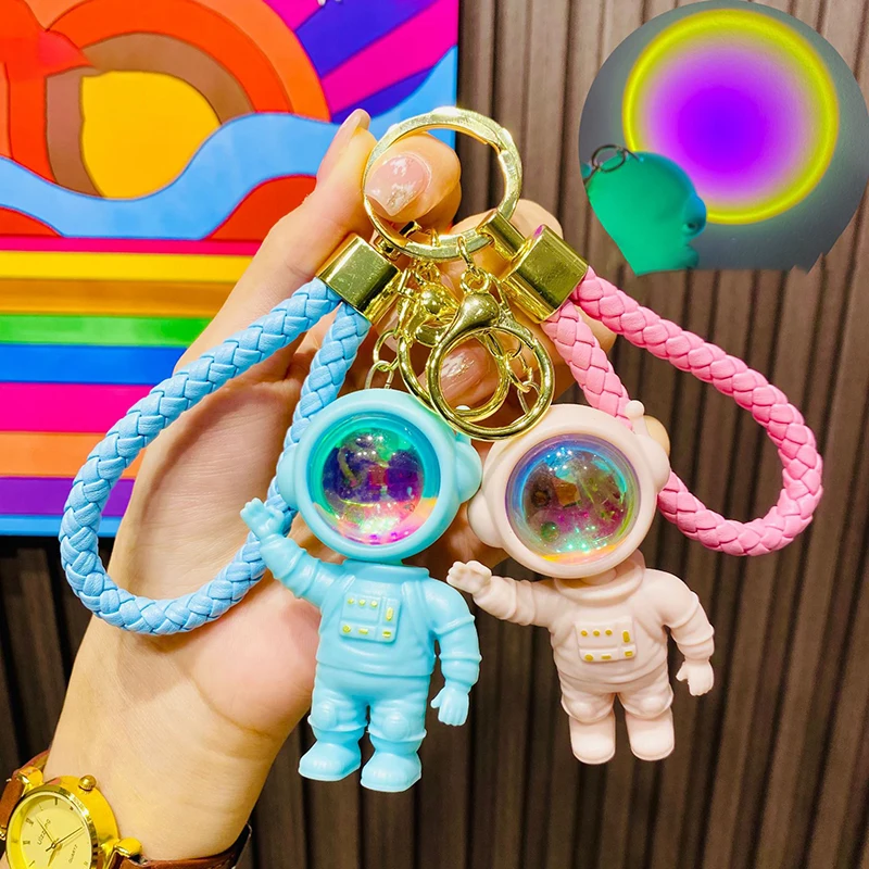 Creative Cartoon Astronaut Sunset Lamp Toy Funny Ambient Light Keychain Student Schoolbag Decoration Pendant Couple Small Gift