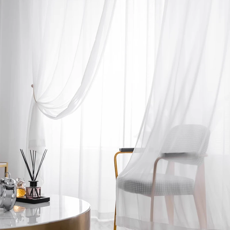 

Super Soft Pure White Chiffon Sheer Curtains for Living Room Bedroom Balcony Window Hidden Kitchen Slide Door Tulle Voiles