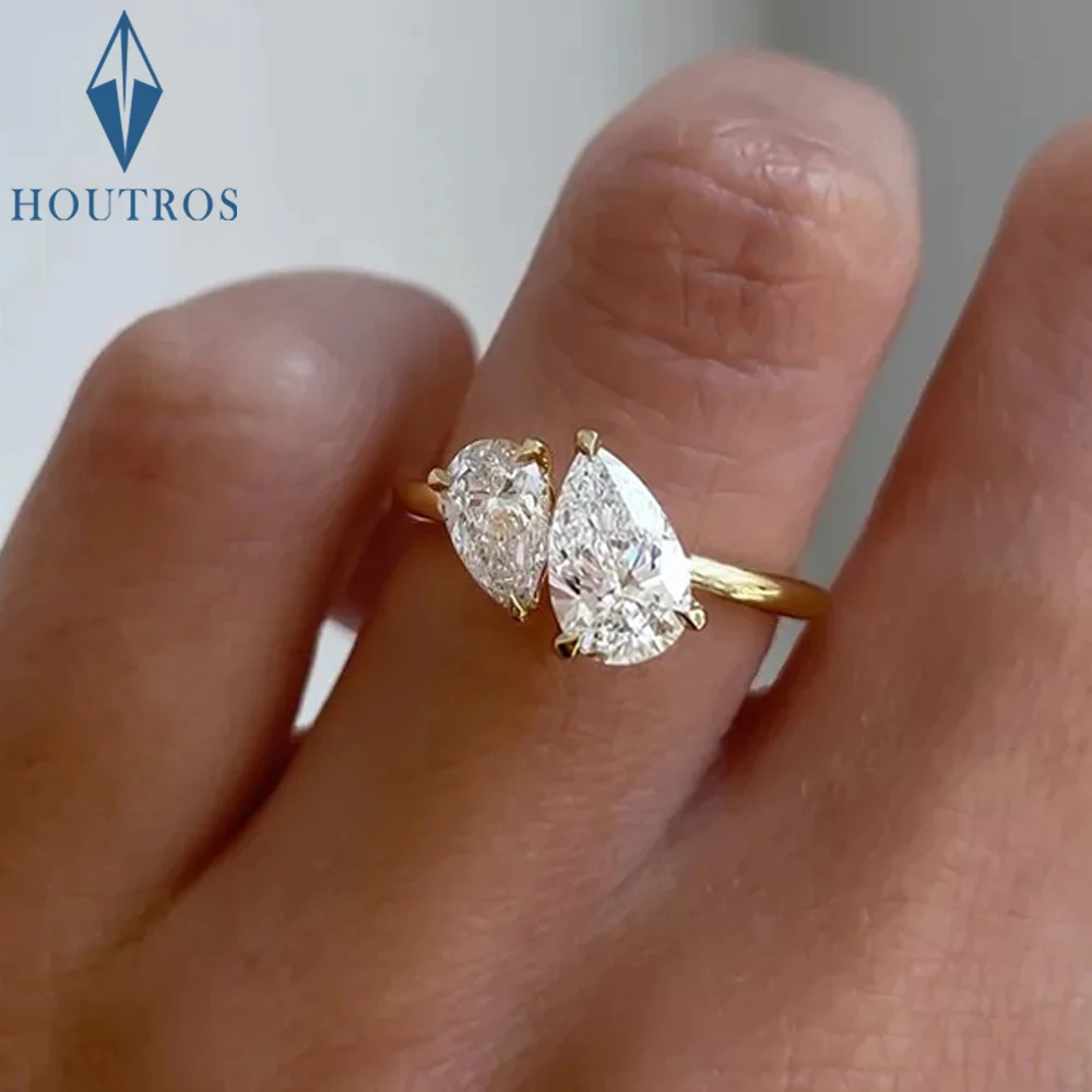 טבעת מויסנייט כפולה בחיתוך אגס 1.5 קראט לנשים 💍