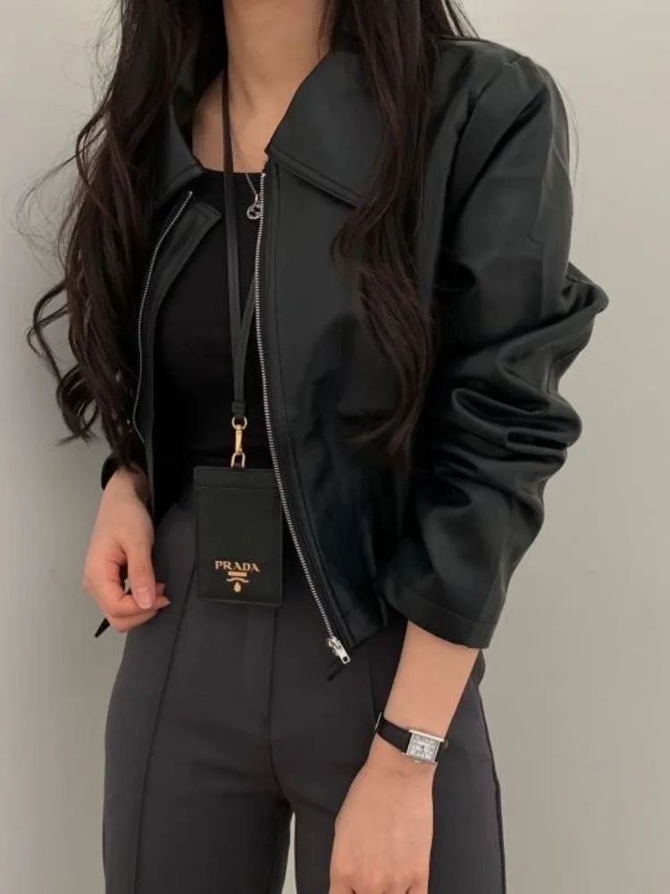 Sli ort Jaet in pelle da donna Versatile Faionable Design retrò Taglia piccola Cerniera per pendolari Lunga Sve 00% Altro compagno...