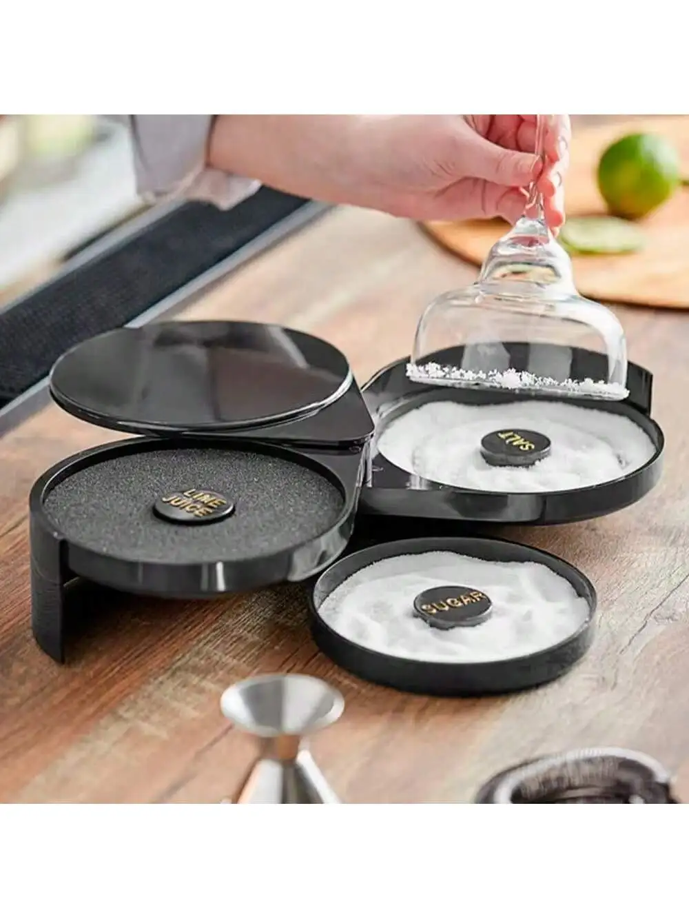 صندوق توابل الكوكتيل الدوار ABS مكون من 3 طبقات، ملحقات النبيذ البار، صندوق الملح والسكر المختلط، صندوق أدوات خلاط نادل البار