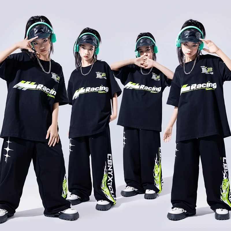 

Children Modern Hip Hop Dance Clothing For Girls Loose Black Outfits Boys Jazz Dance Performance Show Stage Costumes DQS19870