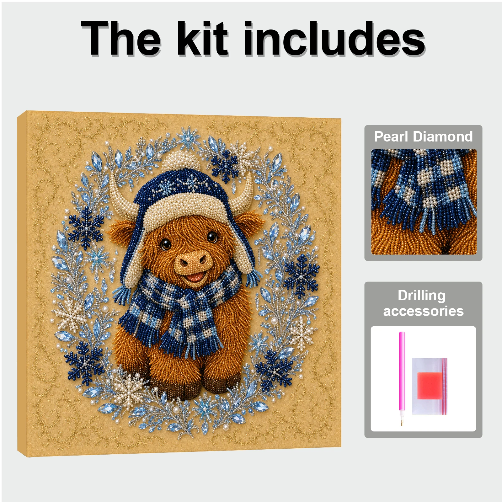 Framed Pearl Painting Kit Cute Highland Cow DIY Self-Adhesive Bead Canvas Wall Art 7.87x7.87in - view 5